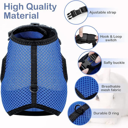 PETTOM Bunny Rabbit Harness with Stretchy Leash Cute Adjustable Buckle Breathable Mesh Vest for Kitten Small Pets Walking (Blue,L)