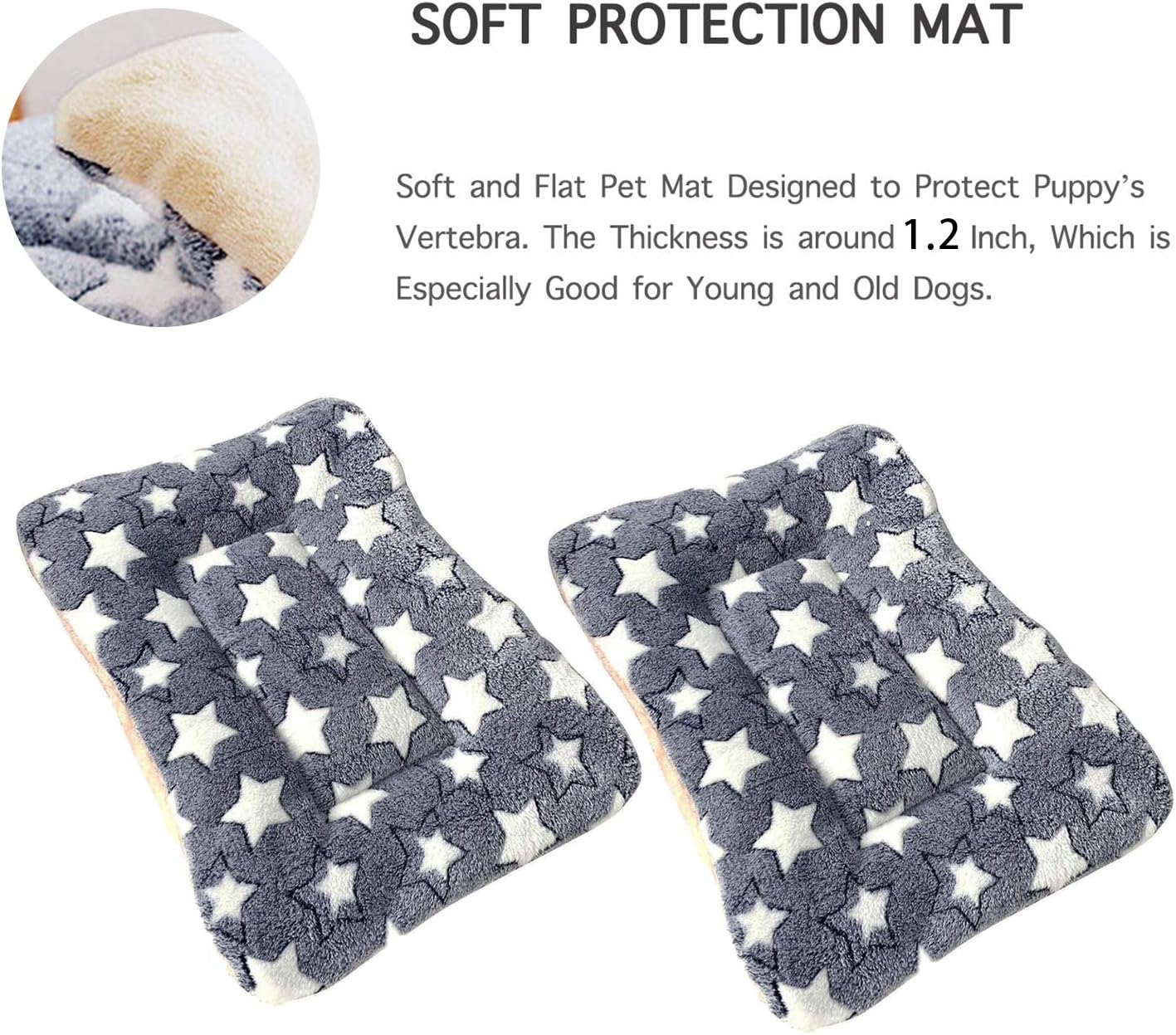 2 Pcs Pet Bed Mats. Ultra Soft Pet (Dog/Cat) Bed with Cute Prints. Reversible Faux Lambswool Kennel Pad for Medium Small Dogs and Cats. Machine Washable Pet Bed.