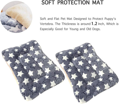 2 Pcs Pet Bed Mats. Ultra Soft Pet (Dog/Cat) Bed with Cute Prints. Reversible Faux Lambswool Kennel Pad for Medium Small Dogs and Cats. Machine Washable Pet Bed.