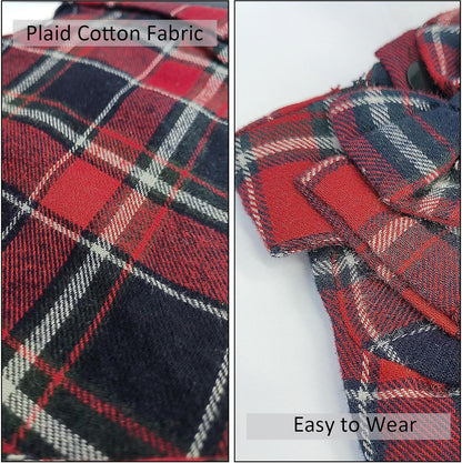 Plaid Dog Shirt,Soft Casual Pet Shirt Clothes, Dog Cotton Shirt with Bow Tie for Wedding,Christmas Costumes (Red&Blue, X-Small)