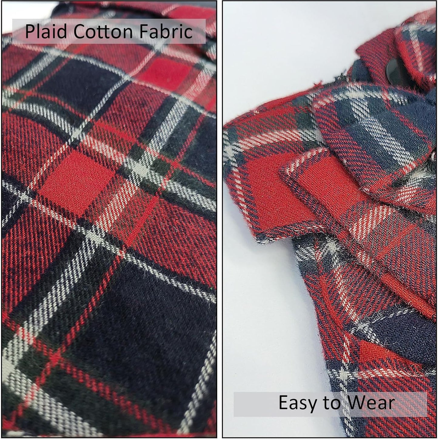 Plaid Dog Shirt,Soft Casual Pet Shirt Clothes, Dog Cotton Shirt with Bow Tie for Wedding,Christmas Costumes (Red&Blue, Large)