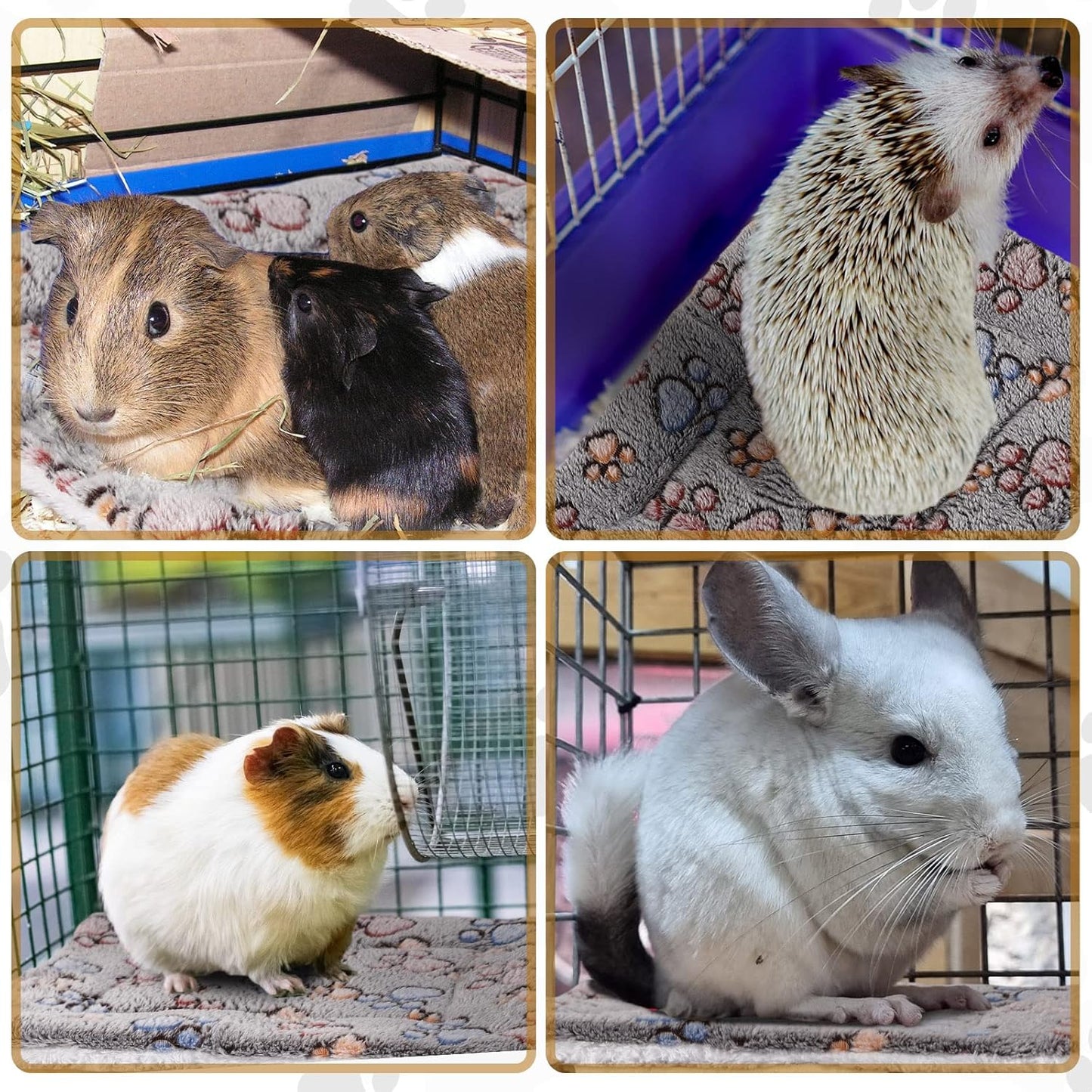 Tuanse 4 Pack Ultra Soft Dog Cat Bed Mat with Cute Prints Reversible Fleece Dog Crate Kennel Pad Cozy Washable Thickened Hamster Guinea Pig Pet Bed Mat for Small Animals(13 x 10 Inches,Gray)