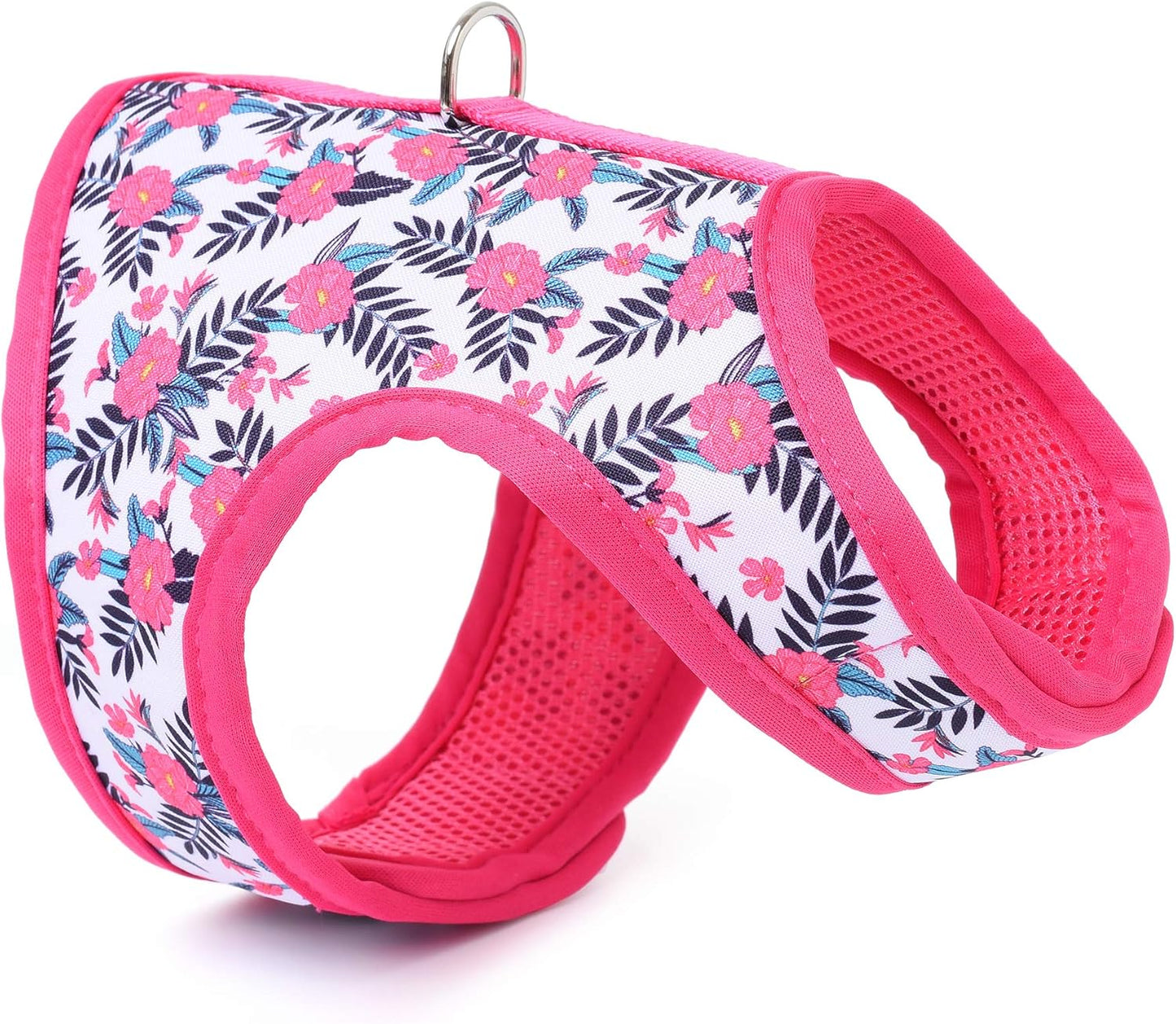 Mile High Life Dog Harness, Air Mesh Floral Vest Harness for 20 lbs Small Dogs & Cats, Easy Get on Adjustable Easy Closures Both Neck and Chest(Peony, XS Chest 14"-16")