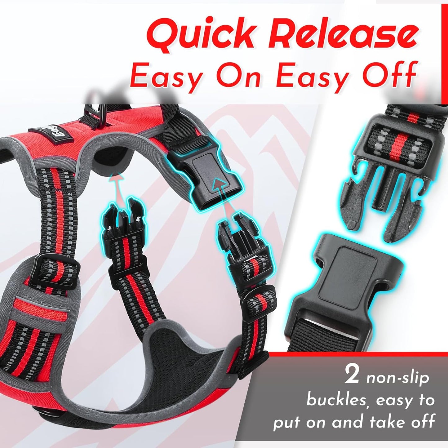 Eagloo Dog Harness for Large Dogs, No Pull Service Vest with Reflective Strips and Control Handle, Adjustable and Comfortable for Easy Walking, No Choke Pet Harness with 2 Metal Rings, Red, L