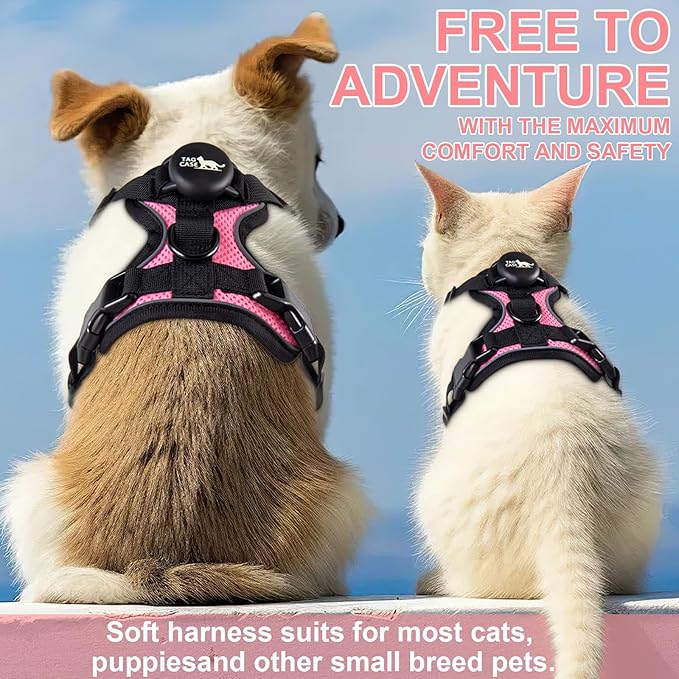Cat Harness and Leash for Walking,Airtag Cat Harness and Leash Set with Integrated Hidden type Air Tag Holder,Escape Proof Reflective Adjustable Vest Harnesses with Apple Air Tag Case for Cats,Puppies