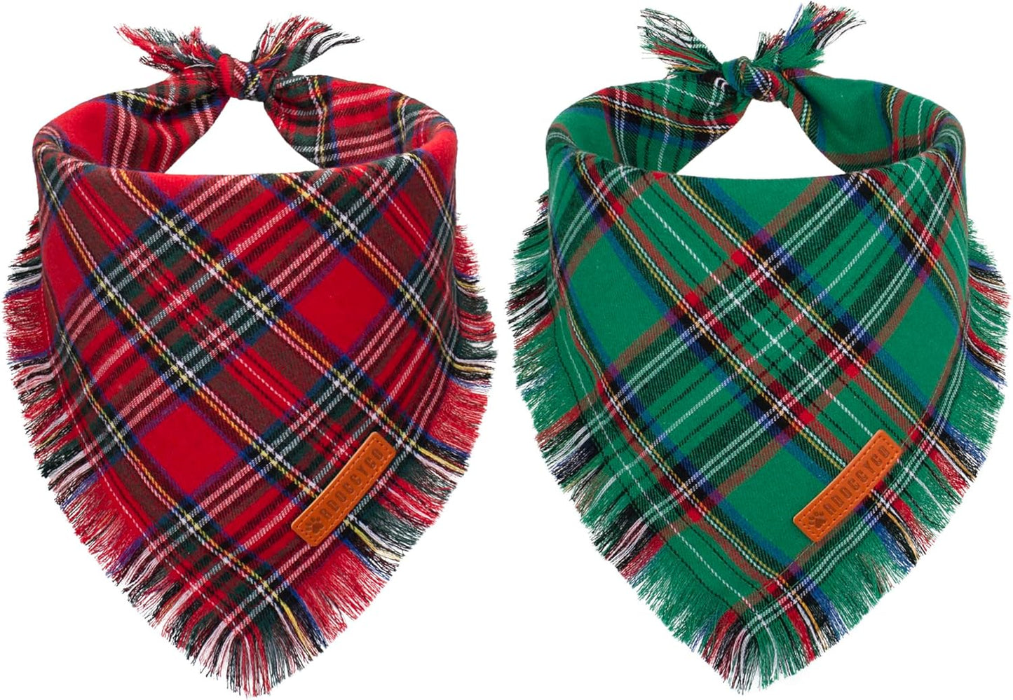 ADOGGYGO Christmas Dog Bandanas with Tassels, Stylish Plaid Dog Scarf Bib, Premium Cotton Fabric, Red Green Christmas Bandanas for Small Dogs Puppies (Small)