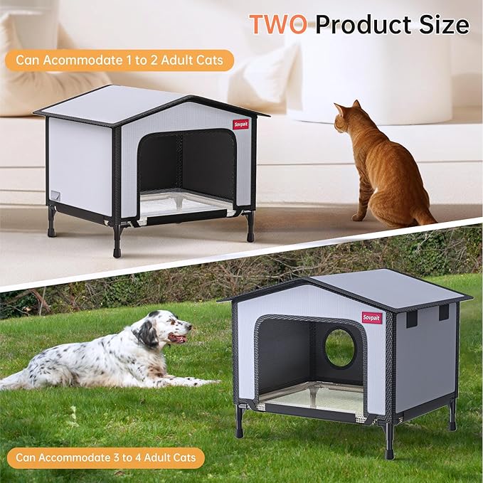 SOVPAI Outdoor cat House, Waterproof cat House for Stray Pets, Suitable for Outdoor/Indoor Cats, Easy to Assemble and Clean, Suitable for Multiple Pets and Large Cats (Brown, L 24 * 17 * 19