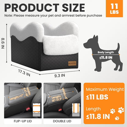 Portable Small Dog Seat for Car, Luxury Center Console Dog Car Seat Booster with Safety Tethers, Auti-Collapse Pet Travel Carseat for SUV, Truck (Black/White)