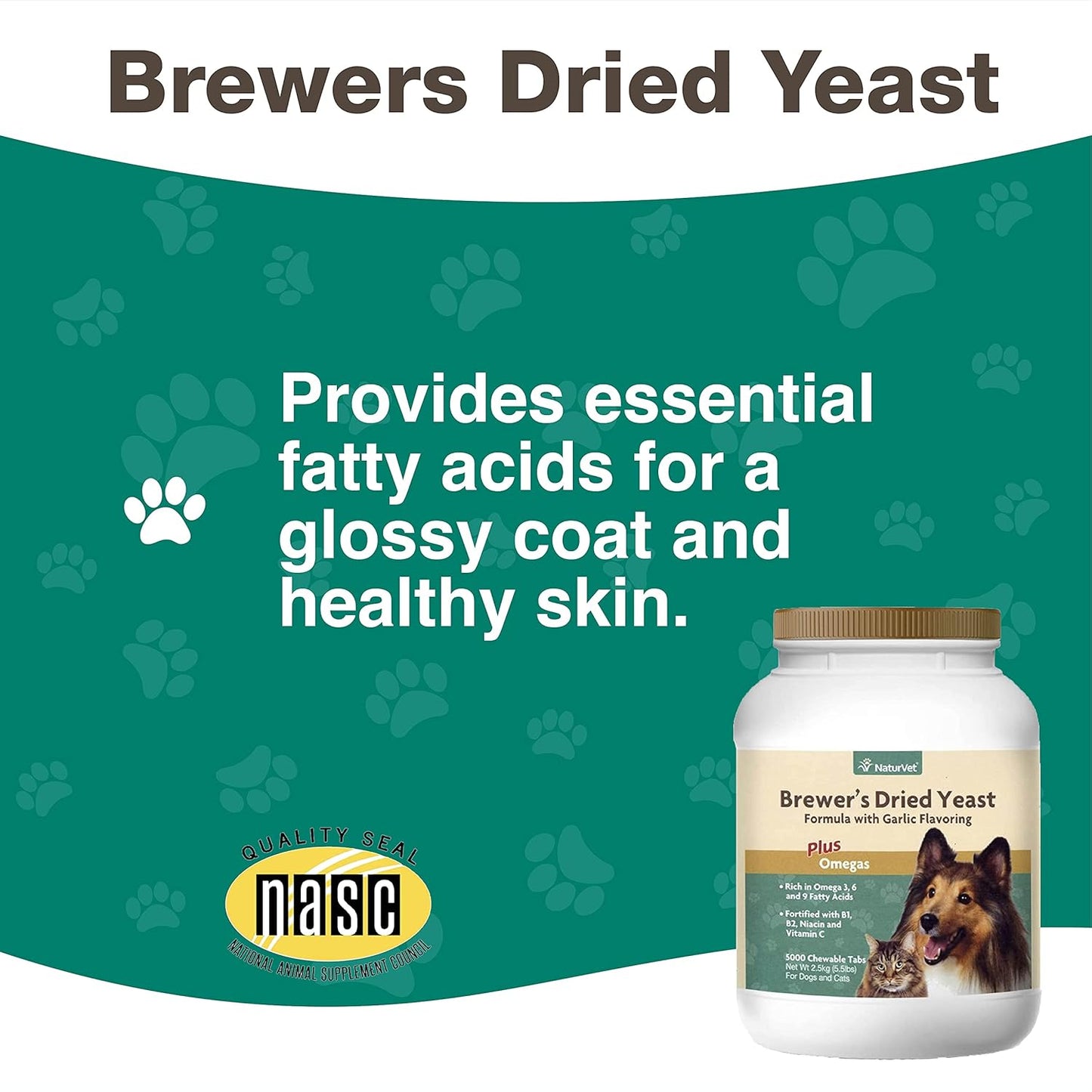NaturVet – Brewer’s Dried Yeast Formula with Garlic Flavoring – Plus Omegas | Rich in Omega-3, 6 & 9 Fatty Acids | Fortified with B1, B2, Niacin & Vitamin C | For Dogs & Cats | 5000 Chewable Tablets