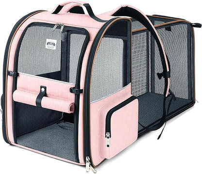 Lekebobor Large Cat Backpack Carrier Expandable Foldable Pet Carrier Backpack for Small Dogs Puppy Medium Cats Fit Up to 18 Lbs for Travel, Hiking,Pink XL Size