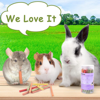 ERKOON 40Pcs Rabbit Timothy Hay Sticks, Five Flavors：PurplePotato/TimothyHay/Pumpkin/Strawberry/Carrot，Suitable Guinea Pig, Hamste, Gerbil, Chinchilla Treats, Chew Toys for Teeth for Bunnies ﻿