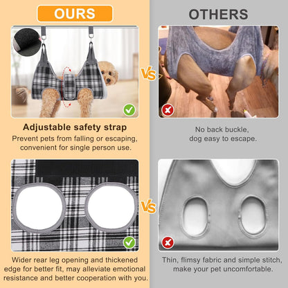 BEAUTYZOO Dog Grooming Hammock, Small Dog Sling for Nail Trimming, Dog Hanging Harness for Claw Care with Thick Fabric Neck Support Wide Strap Restraint Cat Grooming Hammock, Black XS