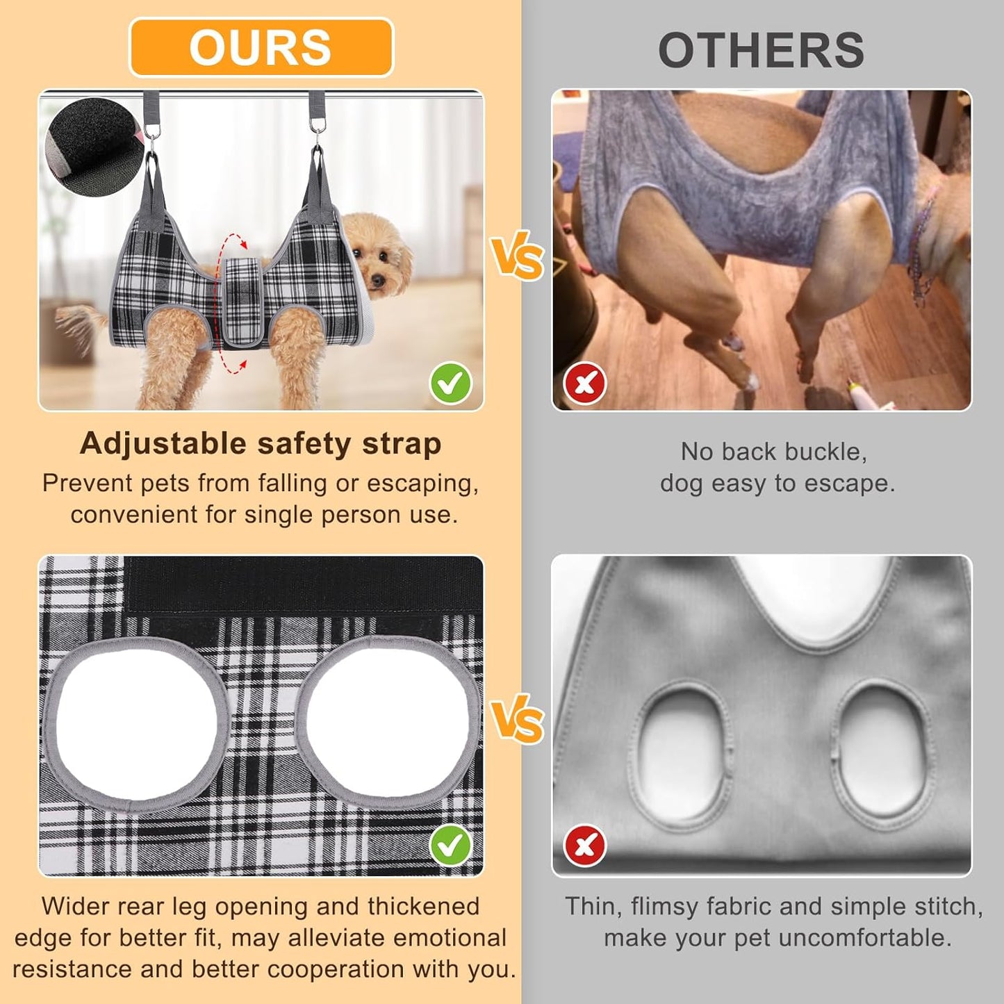 BEAUTYZOO Dog Grooming Hammock, Medium Dog Sling for Nail Trimming, Dog Hanging Harness for Claw Care with Thick Fabric Neck Support Wide Strap Restraint Cat Grooming Hammock, Black L