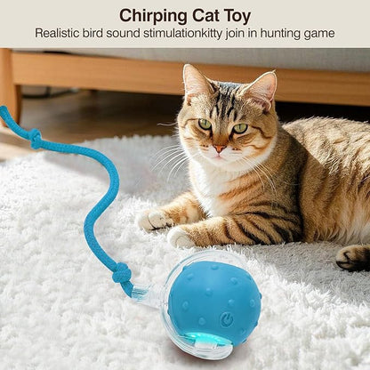 Electric Interactive Cat Toy Ball - Automatic Rolling Silicone Cat Toys for Indoor Cats, Durable Chew-Proof Motorized Kitty Ball with LED Light, Fun Exercise Toys for Bored Kittens（Blue）