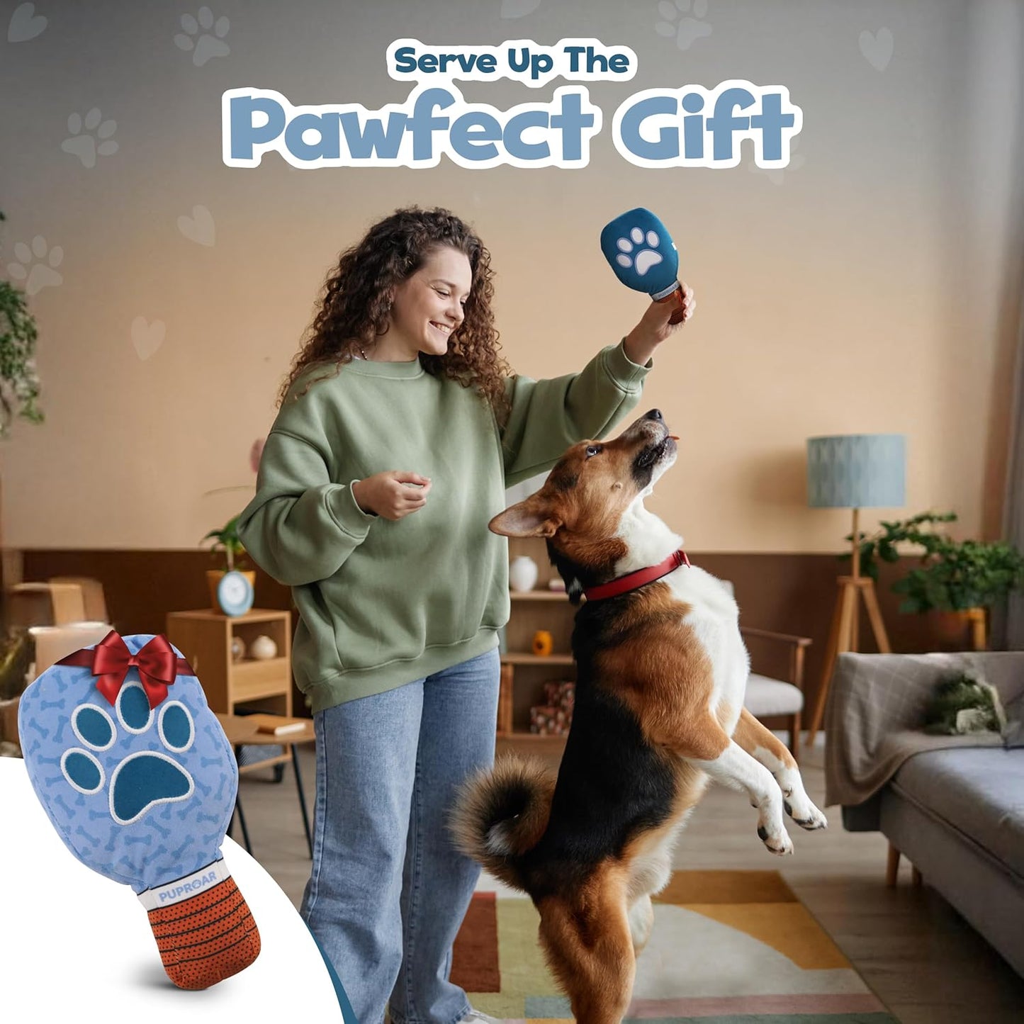 Pickleball Dog Toy – Christmas & Birthday Dog Toy Present & Pickleball Gift, Plush Pickle Ball Paddle with Interactive Squeaker & Crinkle, Funny Puppy Gift & Stocking Stuffer