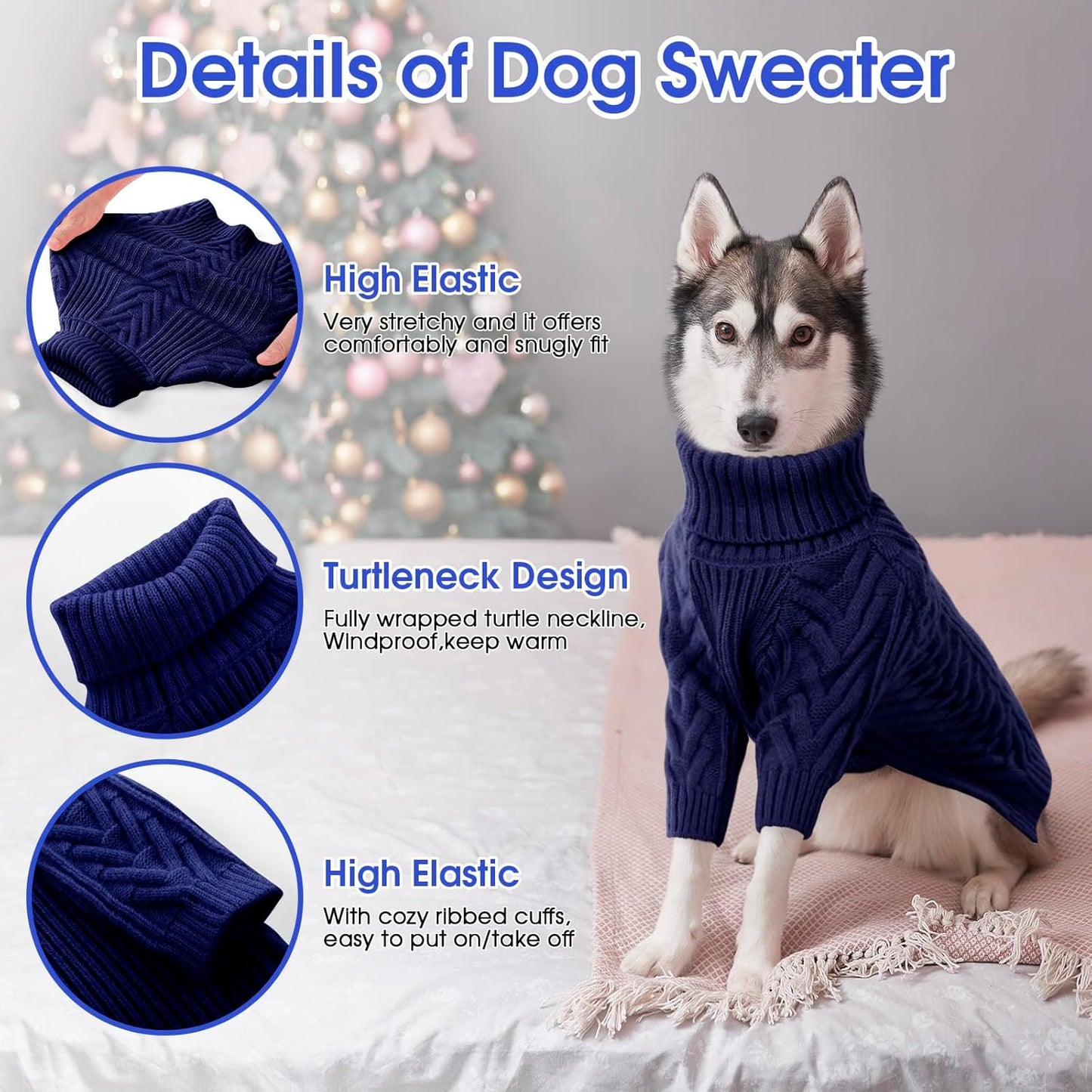 ASENKU XXL Dog Sweater for Extra Large Dogs,Pet Sweatshirt Apparel Turtleneck Pullover Winter Dog Outfits for Pitbull, Labrador Retriever(Royal Blue, 2XL)