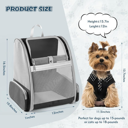 Cat Backpack Carrier, Pet Backpack Carrier Cats and Small Dogs, Collapsible Fully Ventilation Cat Backpack for Outdoors Hiking Camping Travel(up to 16.5lbs)