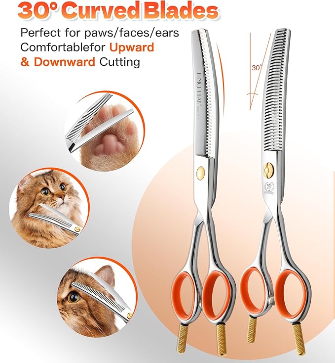 Fenice Peak 6'' Small Curved Thinneing Scissors Lightweight Dog Cat Grooming Scissors with Safety Round Tip JP440C Stainless Steel