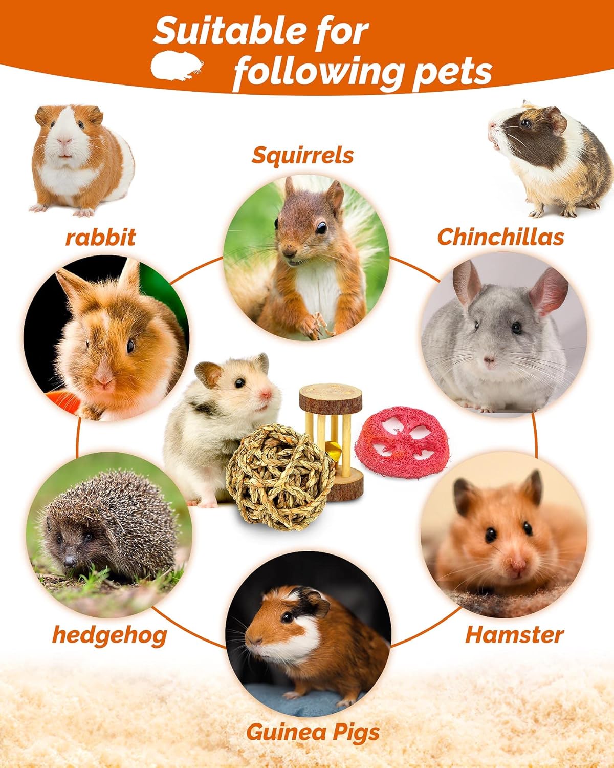 Hamster & Guinea Pig Toys - 18 Pcs Wooden Small Animal Chew Toys for Teeth - Rabbit, Chinchilla, Gerbils, Rats Exercise Accessories