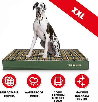 The Dog’s Bed Orthopedic Memory Foam Dog Bed, XXL Green Tartan, Pain Relief for Arthritis, Hip & Elbow Dysplasia, Post Surgery, Lameness, Supportive, Calming, Waterproof Washable Cover