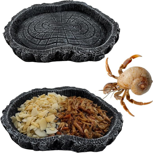 2 Pack Shallow Reptile Food Bowls, Reptile Feeding Terrarium Bowls for Bearded Dragon Lizard Frog Gecko Tortoise Hermit Crab Snail (Black)