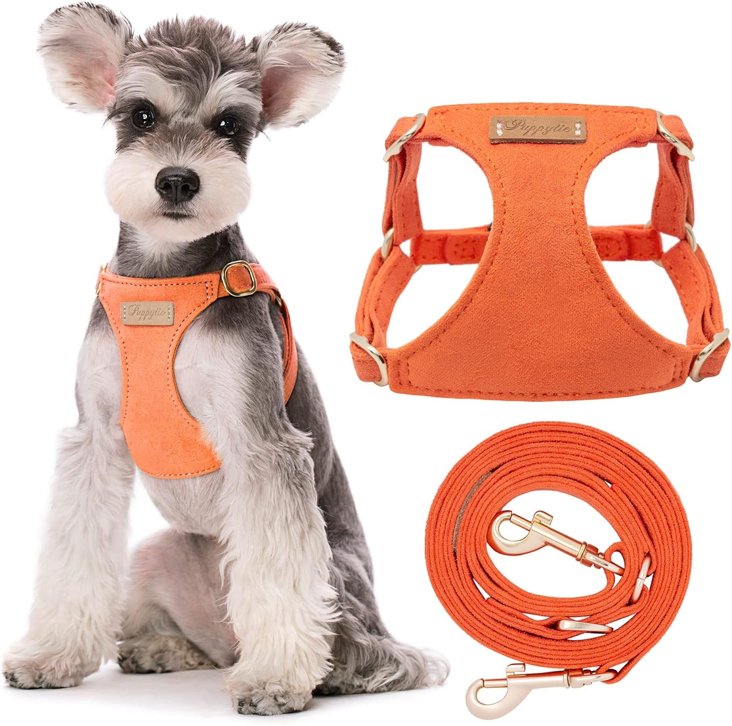 Puppytie No Pull Small Dog Harness with Multifunction Dog Leash,Lightweight Soft Adjustable No Choke Escape Proof Pet Harness Vest Pet Harness Vest,Orange,S