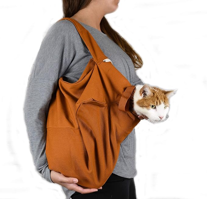 Cat-in-the-Bag Cozy Comfort Carrier - Extra Small Caramel Pet Carrier for Cat and Cat Restraint for Medication Administration, Nail Clipping, Travel, Vet Visits, and Dental Care