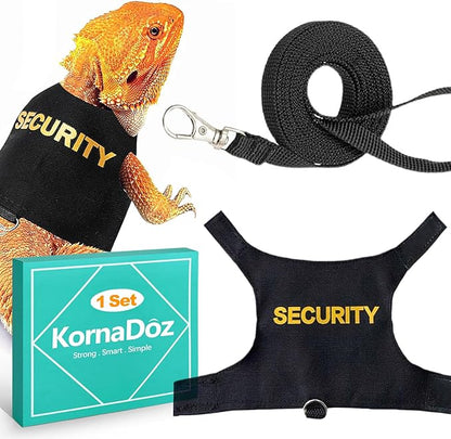 Escape Proof Adjustable Bearded Dragon Leash and Harness Set, Cute Lizard Costume Accessories for Leopard Geckos, Iguanas & Small Pets, Outdoor Walking