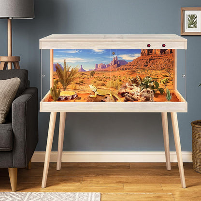 Royxen Tempered Glass Bearded Dragon Tank,33 Gallon Reptile Tank with Leg Stand,Built-in Lighting Reptile Enclosure Scartch-Proof Bearded Dragon Encloure for Chameleon,Snake,Lizard(Oak,32"x 16"x 16")