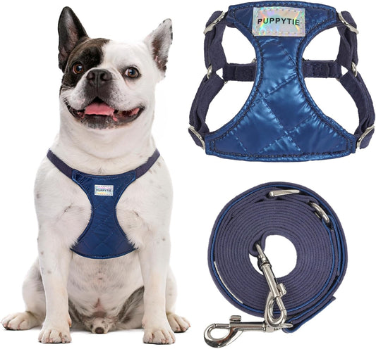 Puppytie No Pull xs Dog Harness with Multifunction Dog Leash,Soft Adjustable No Choke Escape Proof Pet Harness Vest,Glossy Sapphire Blue,XXS