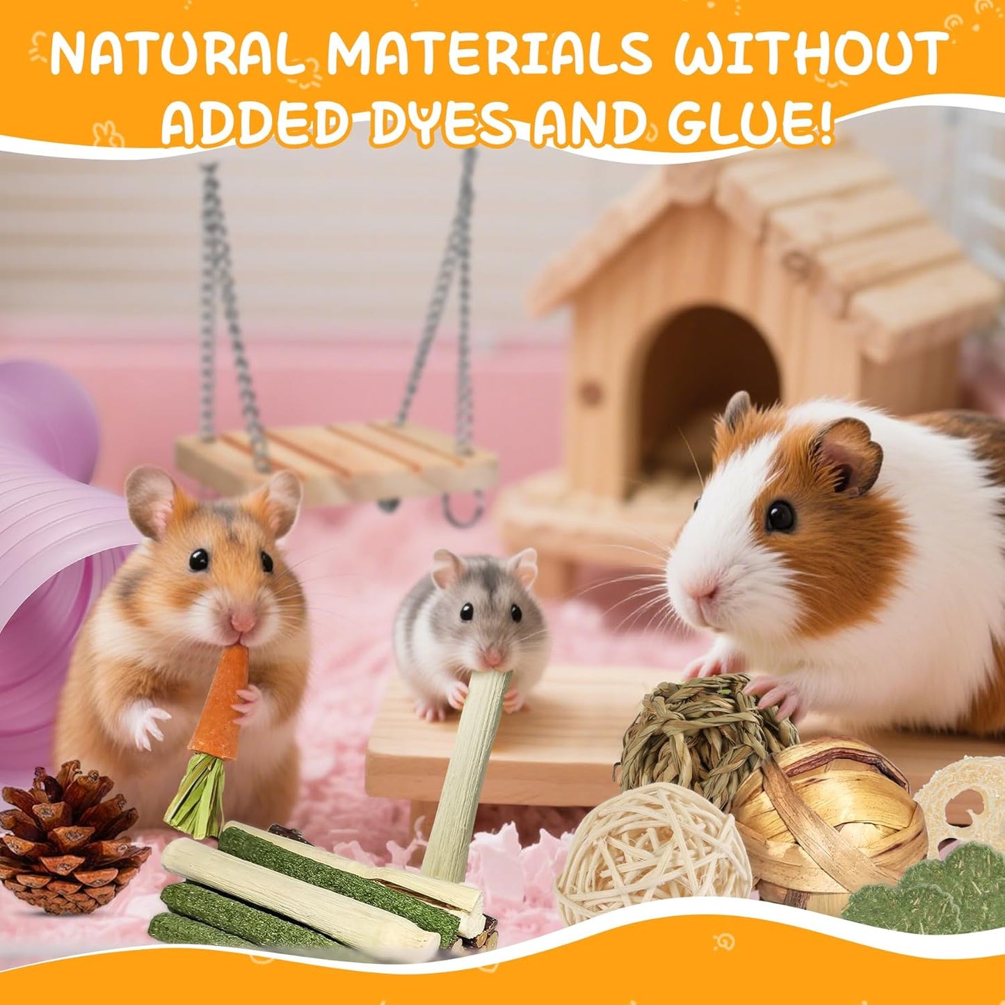 40 PCS Hamster Toys Set, Guinea Pig Toys Enrichment Hamster Tubes and Tunnels, Rat Enrichment Toy with Bridge, Seesaw, Swing, Ball for Gerbils, Chinchillas, Dwarf and Syrian Mouse