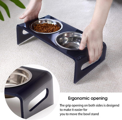 Tilted Raised Elevated Food and Water Bowls Stand for Cat or Small Dogs - Puppy's Clear Acrylic Stainless Steel Dishes Holder for Boy or Girl Pet,Modern,Durable and Easy to Clean by WBhonghui (Grey)