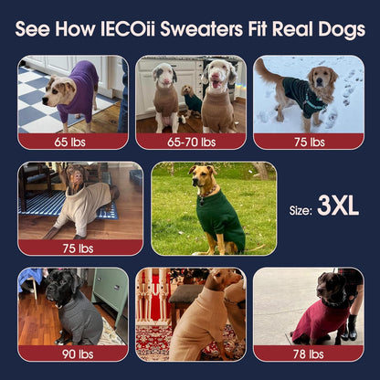 IECOii XXXL Dog Sweater,Warm Dog Sweaters for Extra Large Dogs Girl Boy,Stretchy & Cozy,Turtleneck Knitted Pullover for Pet Wear On Christmas,Easy On Doggy Sweatshirt for Labrador (Red,3XL)
