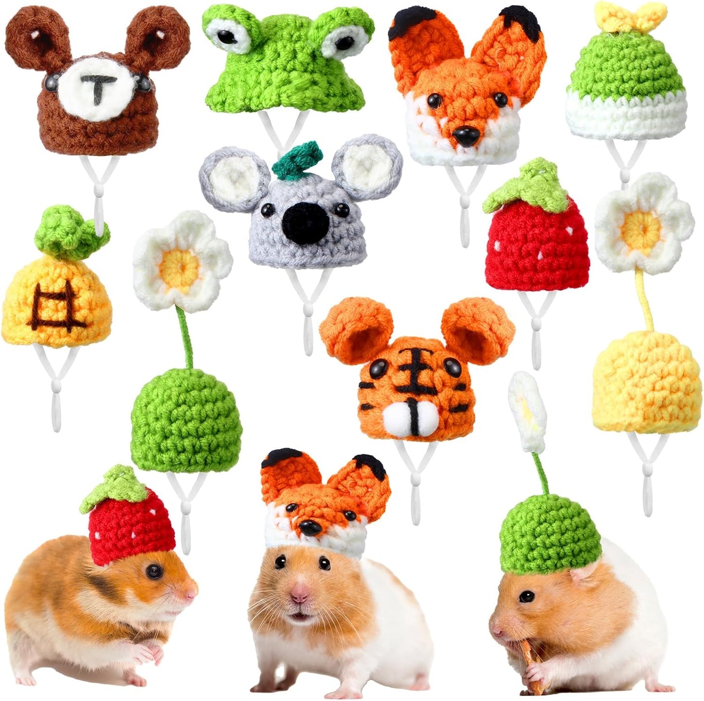 Kajaia 10 Pcs Hamster Hat Small Animals Cute Tiny Hat Mini Hand Knitted Hats for Snakes Pets Bearded Dragon Guinea Pig Bunny Costume Accessories Easter Holiday Parties(Cute Style)