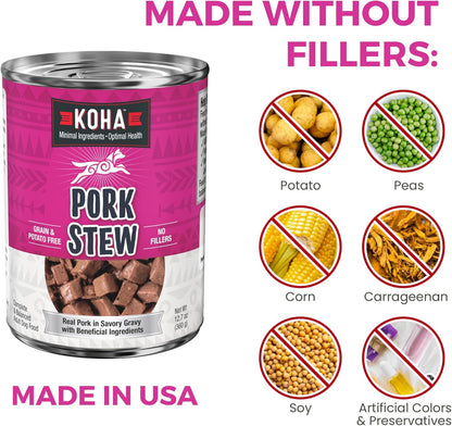 KOHA Minimal Ingredient Pork Stew for Dogs, High Protein Limited Ingredient Dog Food, 12.7oz Cans (Case of 12)
