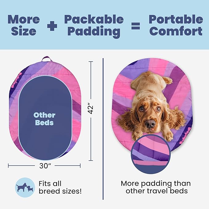 Travel Dog Bed Mat (42" x 30") – Foldable, Packable Outdoor Camping Dog Bed – Lightweight, Water Resistant & Cozy with Soft Padding – Compact, Portable & Machine Washable – Large & Small Breeds - Pink
