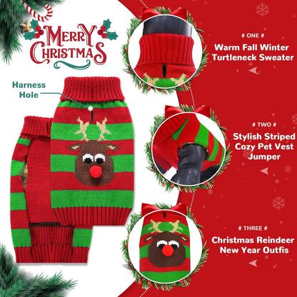 PETCARE Dog Christmas Sweater with Leash Hole Cute Striped Reindeer Dog Clothes for Small Medium Large Dogs Girl Boy Warm Fall Winter Knitted Pullover Vest Pet Puppy Cat Xmas Outfits