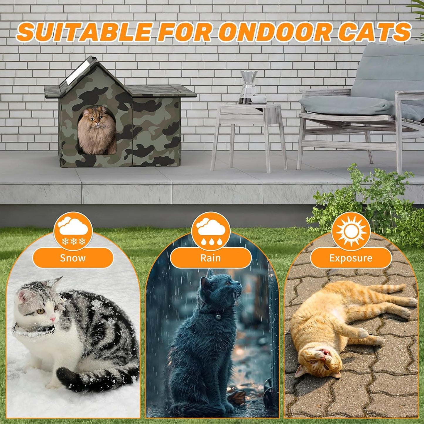 Outdoor Cat House Weatherproof, Large Feral Cat House for Winter, Collapsible Outdoor Cats Shelter in Winter with Door and Soft Mat, Easy to Assemble (Green)