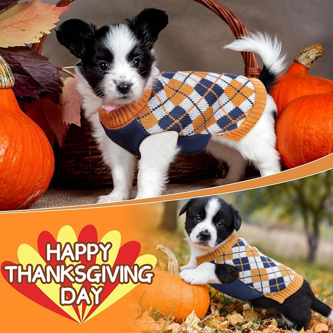 Sanwuta 3 Pieces Thanksgiving Christmas Valentines Day Dog Sweaters Sets Pumpkin Turkey Santa Puppy Dog Clothes Pet Knitwear for Puppy Doggie Cat Pet Costume(Medium)