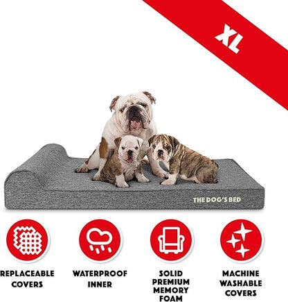 The Dog’s Bed Orthopedic Headrest Dog Bed XL Grey Linen, Memory Foam, Pain Relief for Arthritis, Hip & Elbow Dysplasia, Post Surgery, Lameness, Waterproof Washable Cover