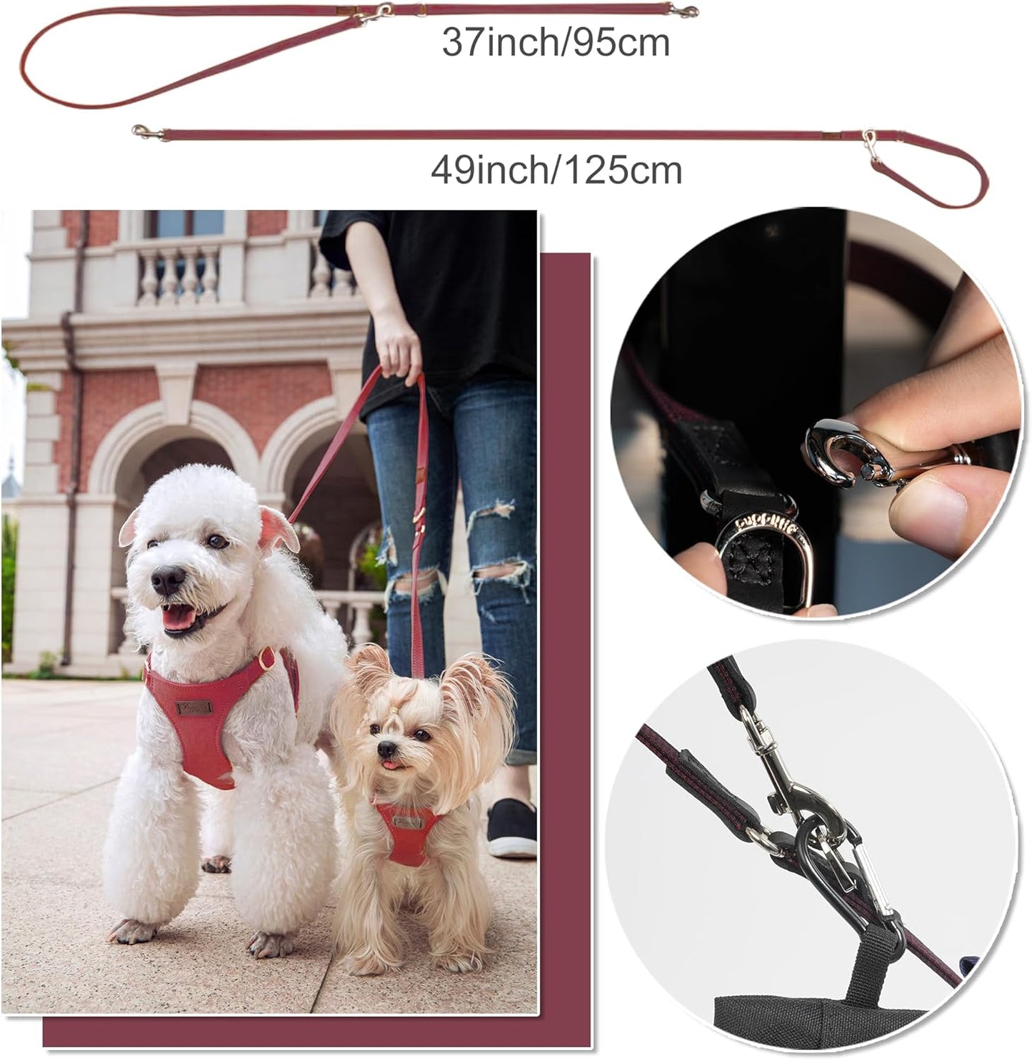 Puppytie No Pull xs Dog Harness with Multifunction Dog Leash,Soft Adjustable No Choke Escape Proof Pet Harness Vest,Plaid deep red,xs