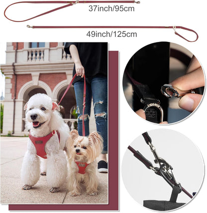 Puppytie No Pull Small Dog Harness with Multifunction Dog Leash,Lightweight Soft Adjustable No Choke Escape Proof Pet Harness Vest Pet Harness Vest,Plaid deep red,S