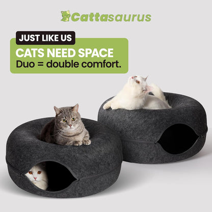 CATTASAURUS Peekaboo Cat Cave for Multiple & Large Cats Up to 30-45 Lbs, Scratch Detachable & Washable Tunnel Bed, Comfy Donut Cat Cave (Dark Gray + Dark Gray, Large)