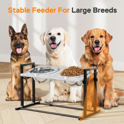 Elevated Dog Bowls for Large Dogs, 4 Height Adjustable Tilted Raised Dog Bowl Stand with 2 Stainless Steel 2L Bowls, 13.6" Tall Dog Feeder for Medium and Large Breed