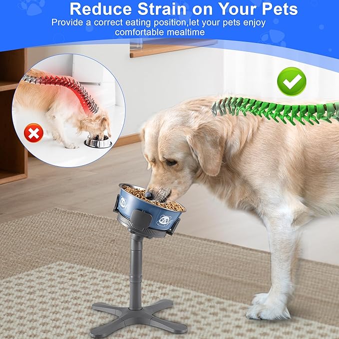 Dog Bowls Elevated Adjustable Stand, Raised Bowl with 4 Heights & Tilted Feeding Stand, Compatible with Various Bowls, for Medium & Large Breeds(with Bowl) Grey