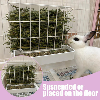 Large Hay & Feed Two in One Feeding Rack Rabbit Hay Rack with Hook Heavy-Duty Metal,Internal Sloping Design，Hay Feeder for Bunny,Rabbit，Chinchillas,Comes with Two Multifunctional Zippers