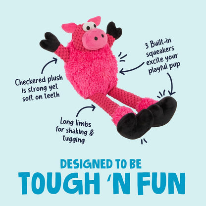 goDog Checkers Skinny Pig Tough Plush Toy with Chew Guard Technology, Durable Checkered Fabric & Squeaker for Active Play, Small