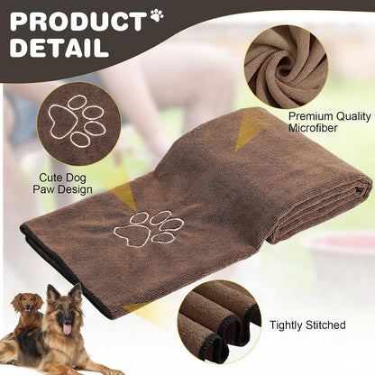 Chumia 4 Pack Dog Towels for Drying Large Microfiber Grooming Tools Absorbent Soft Bath Supplies with Embroidered Paw for Small Medium Pet Products(30 x 50 Inch,Brown)