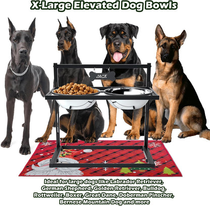 SHAINFUN Christmas Elevated Dog Bowls for Large Breeds with Mat, Adjustable Height, Tall Raised Dog Food Water Bowl Stand Gift for Dogs