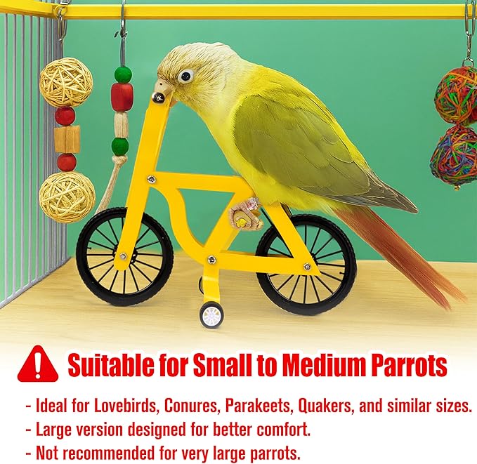 Bird Intelligence Training Toy Mini Bicycle Parakeet Parrot Bike Trick Educational Puzzle Bird Foot Talon Toy for Small Medium Lovebird Conures Cockatoo Exercising Interactive Table Top Prop, Large
